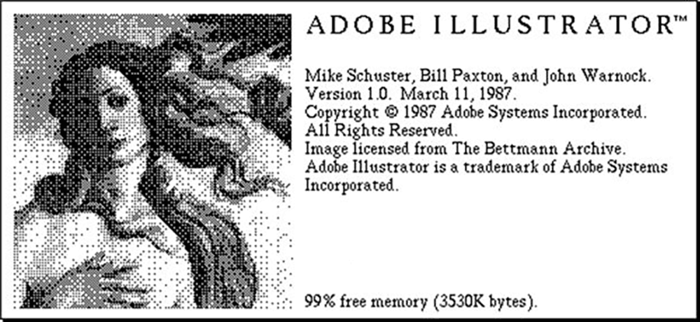 Adobe Illustrator version 1.0 splash screen 1987 Adobe Illustrator version 1.0 splash screen 1987