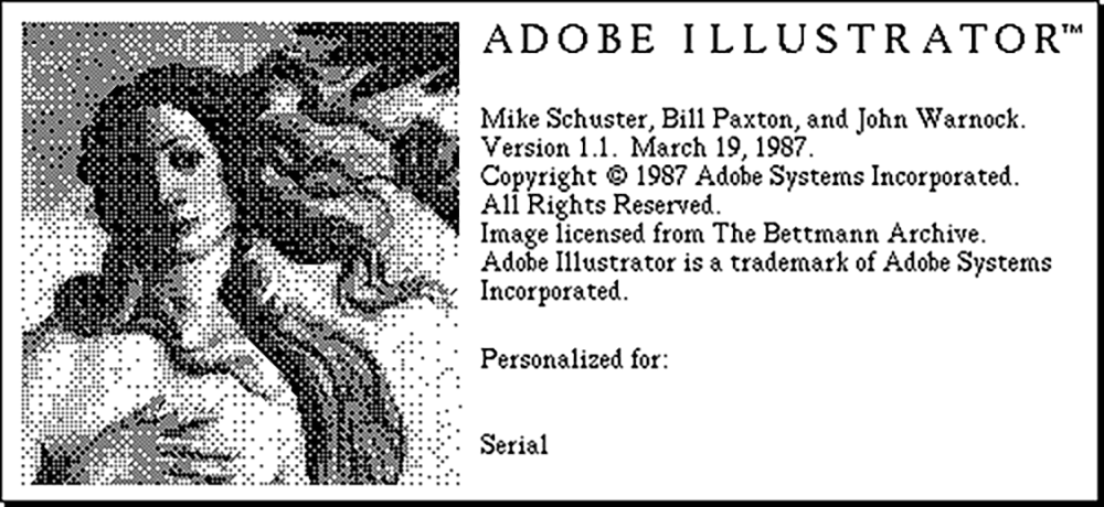 Adobe Illustrator version 1.0 splash screen 1987 Adobe Illustrator version 1.0 splash screen 1987
