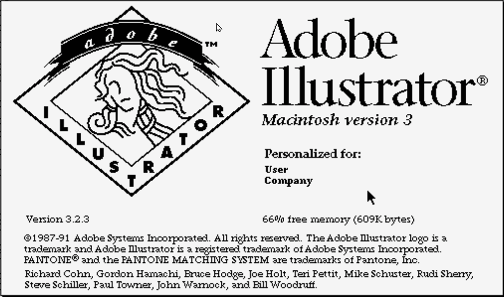 Adobe Illustrator version 3.23 splash screen 1990 Adobe Illustrator version 3.23 splash screen 1990