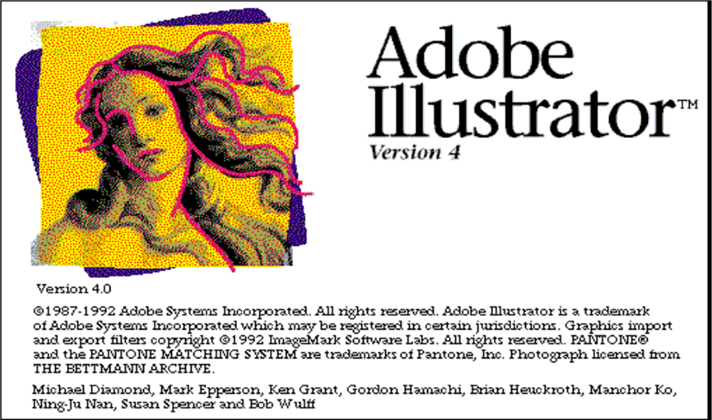 Adobe Illustrator version 4.0 splash screen 1992 Adobe Illustrator version 4.0 splash screen 1992