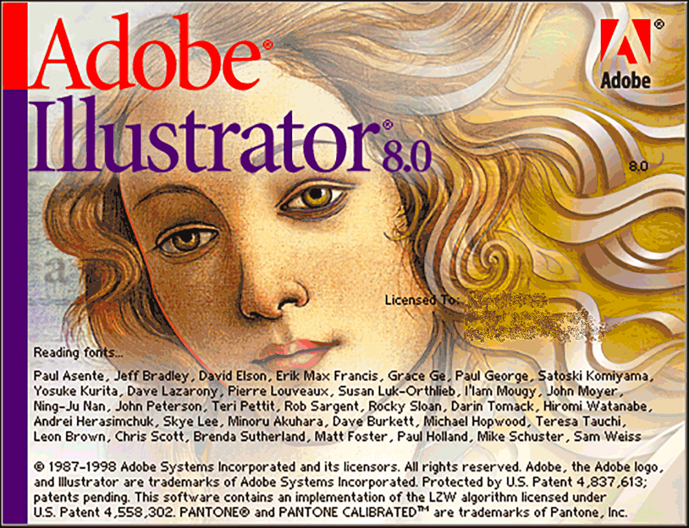 Adobe Illustrator version 8 splash screen 1998 Adobe Illustrator version 8 splash screen 1998