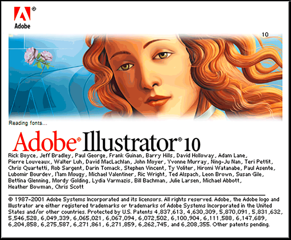 Adobe Illustrator version 10 splash screen 2001 Adobe Illustrator version 10 splash screen 2001