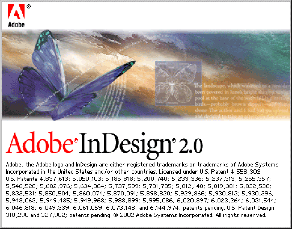 Adobe InDesign version 2.0 splash screen 2002 Adobe InDesign version 2.0 splash screen 2002