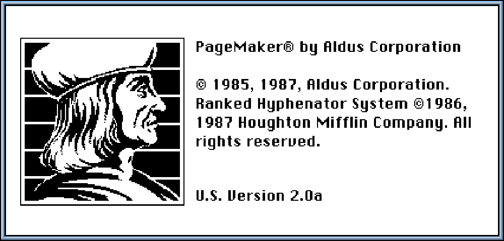 Aldus PageMaker version 2.0 splash screen 1987 Aldus PageMaker version 2.0 splash screen 1987