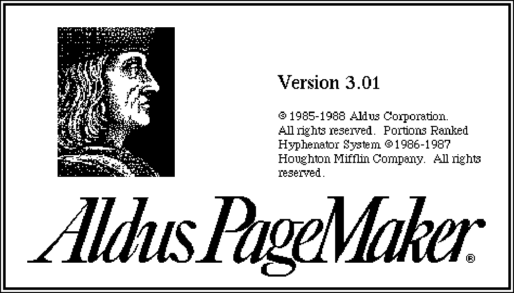 Aldus PageMaker version 3.0 splash screen 1988 Aldus PageMaker version 3.0 splash screen 1988