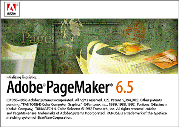 Adobe PageMaker version 6.5 splash screen 1996 Adobe PageMaker version 6.5 splash screen 1996